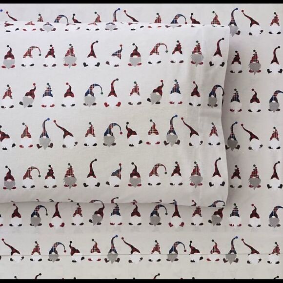 Pottery Barn Teen Holiday Gnome Organic Flannel Sheet Set XL Twin - Picture 1 of 3